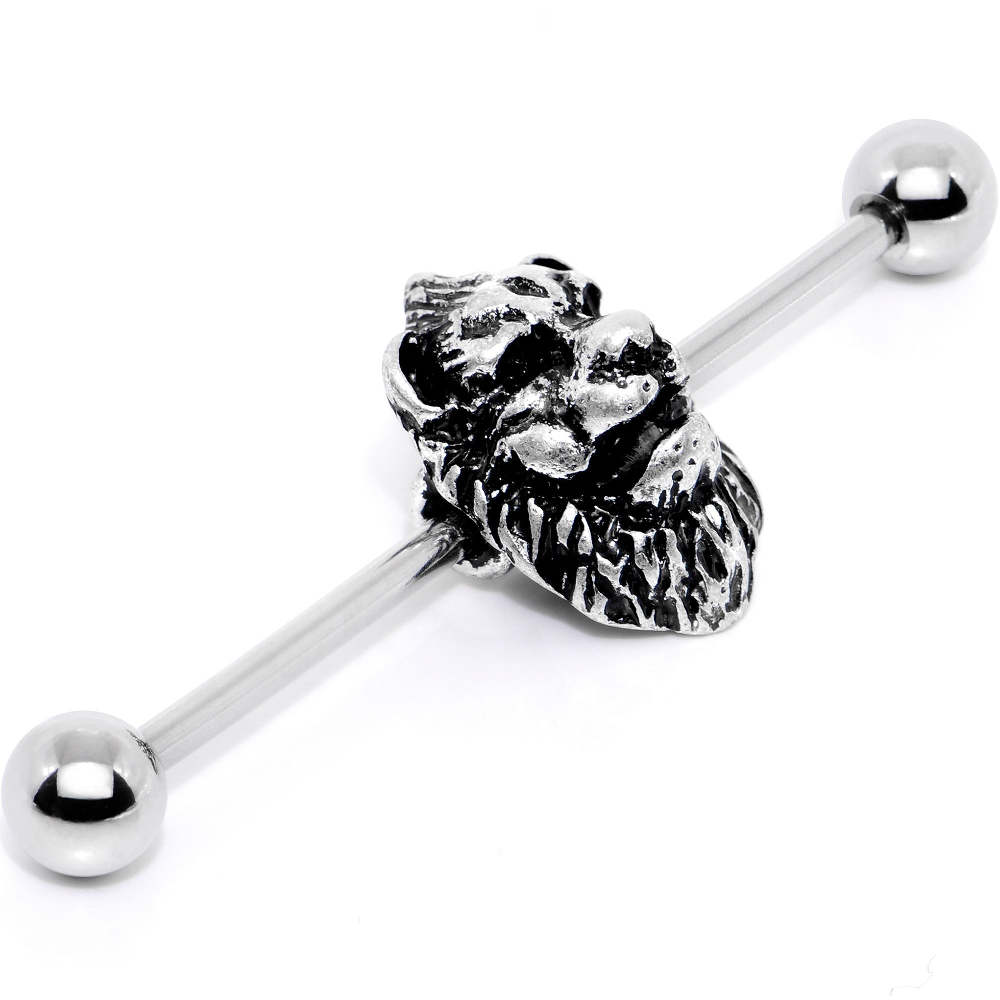 14G Fearsome Roaring Lion Charm Industrial Barbell 38mm - BodyCandy - Flyclothing LLC