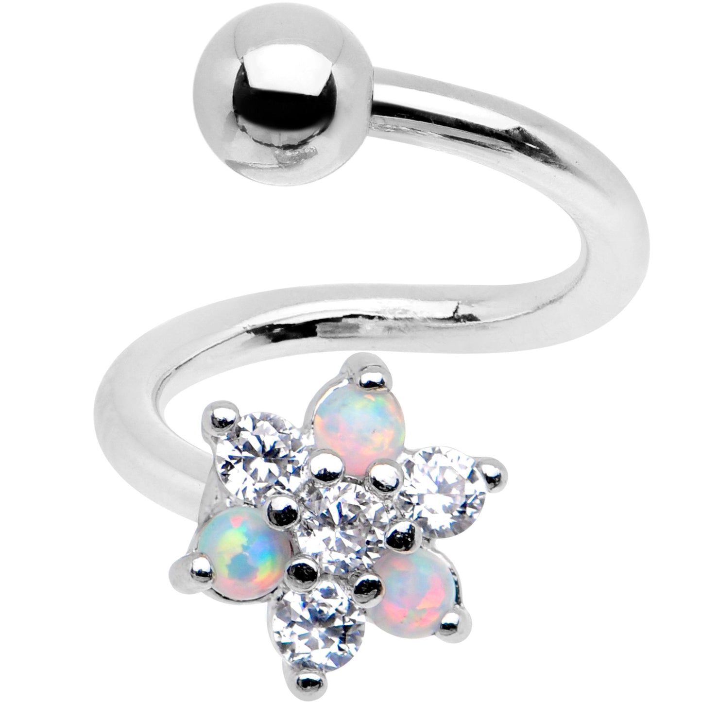 White Synthetic Opal Snowflake Spiral Twister Belly Ring - BodyCandy - Flyclothing LLC