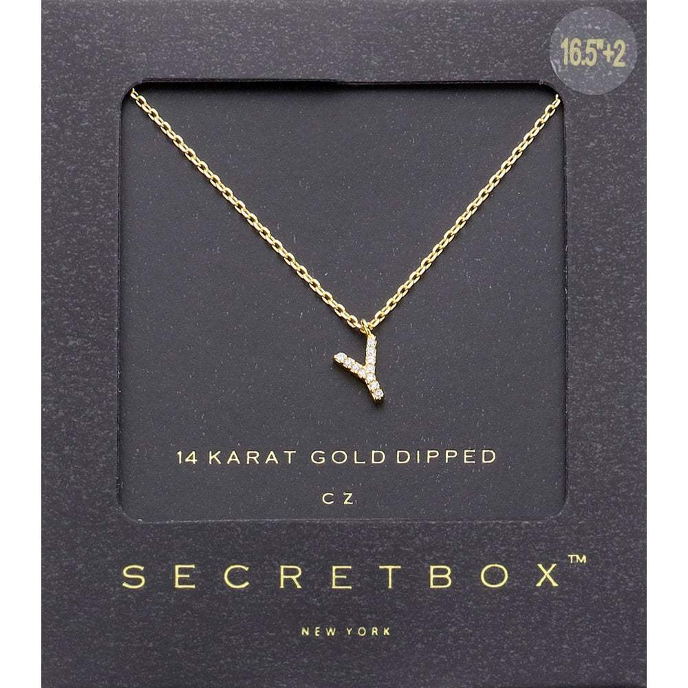 -Y- Secret Box 14K Gold Dipped CZ Initial Monogram Pendant Necklace - Madeline Love - Flyclothing LLC