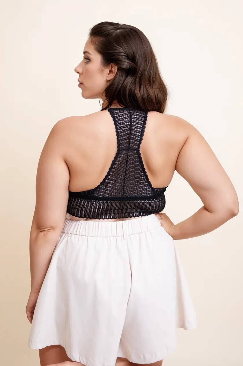 Ribbed Lace Boho Racerback Bralette Plus - Boho Clothing and Accessories - Flyclothing LLC