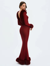 Mellie Burgundy Regular-Length Rhinestone Mesh Low Back Mermaid Gown - Miss Circle - Flyclothing LLC