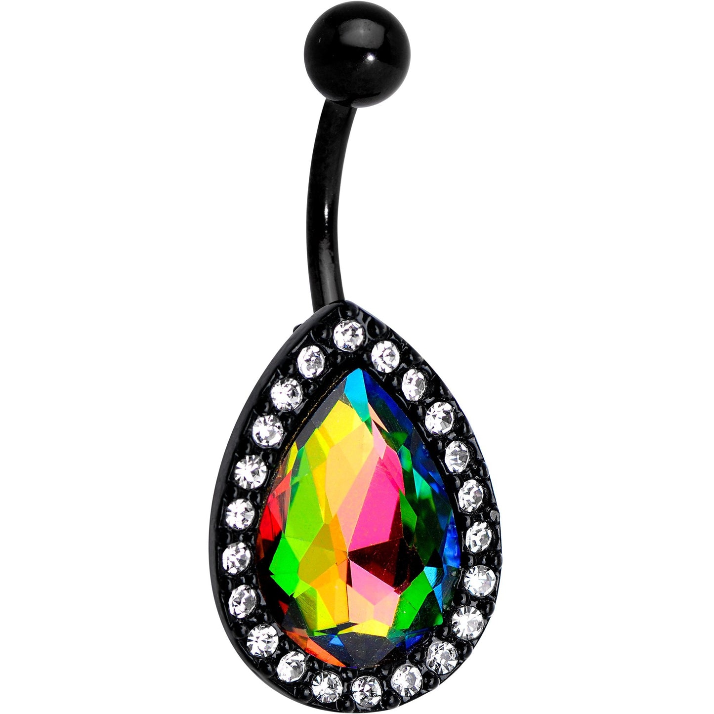 Clear Aurora Gem Black Anodized Teardrop Mirror Belly Ring - BodyCandy - Flyclothing LLC