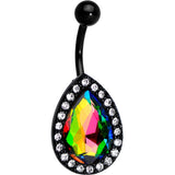 Clear Aurora Gem Black Anodized Teardrop Mirror Belly Ring - BodyCandy - Flyclothing LLC