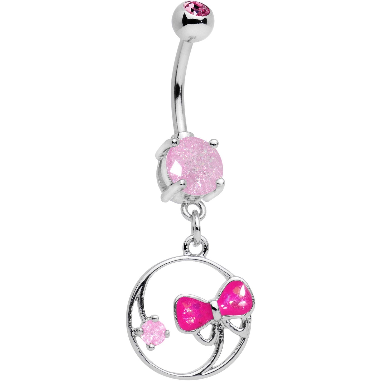Pink Faux Opal Tie It In a Bow Dangle Belly Ring - BodyCandy - Flyclothing LLC