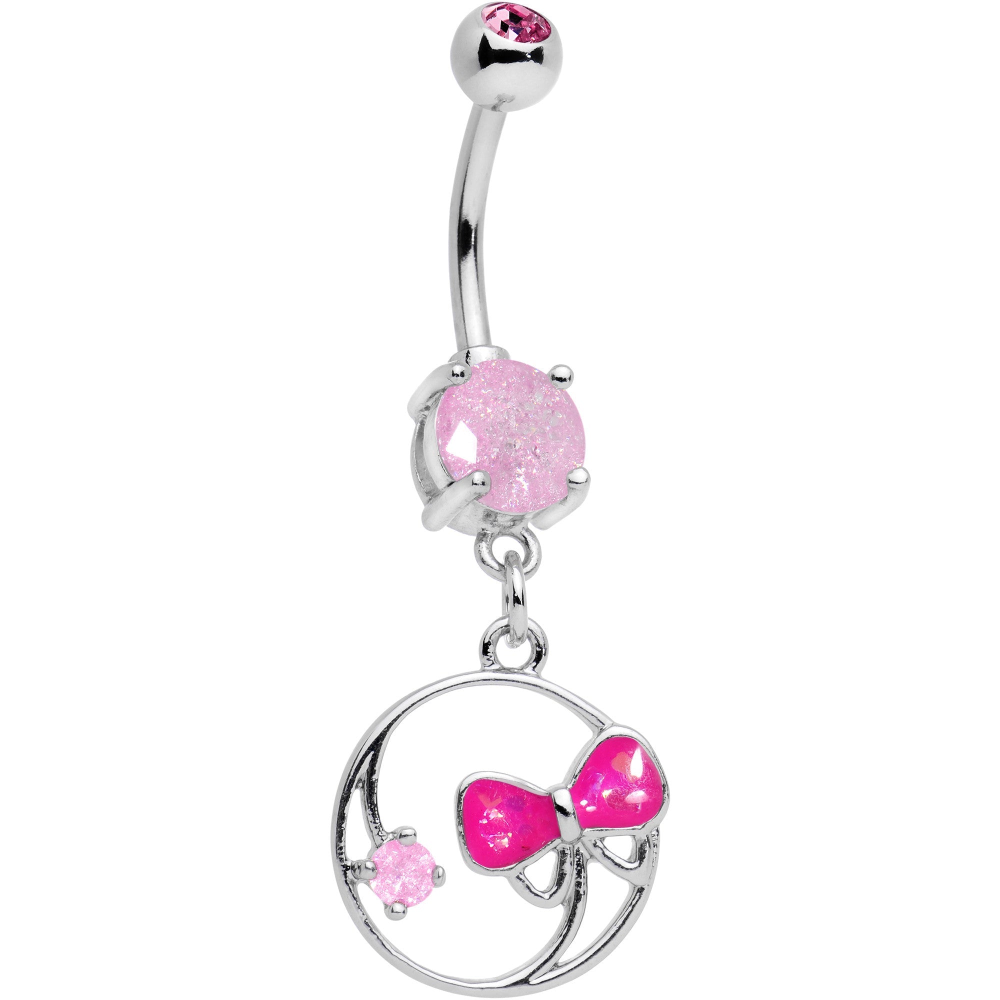 Pink Faux Opal Tie It In a Bow Dangle Belly Ring - BodyCandy - Flyclothing LLC