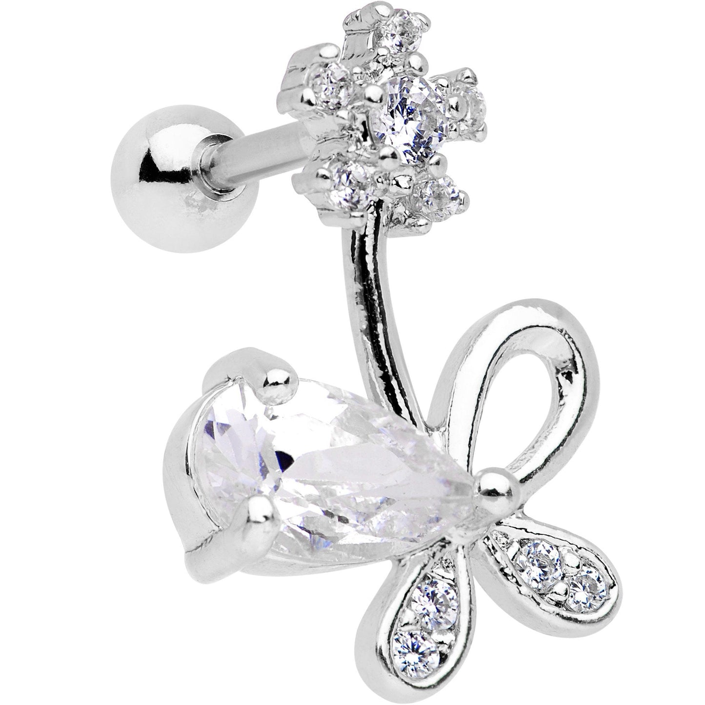 Clear CZ Gem Glamour Bow Right Cartilage Tragus Earring - BodyCandy - Flyclothing LLC