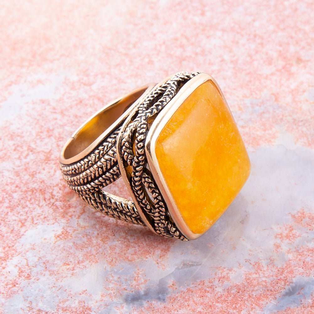 Yellow Agate and Golden Statement Ring - Barse Jewelry - Flyclothing LLC