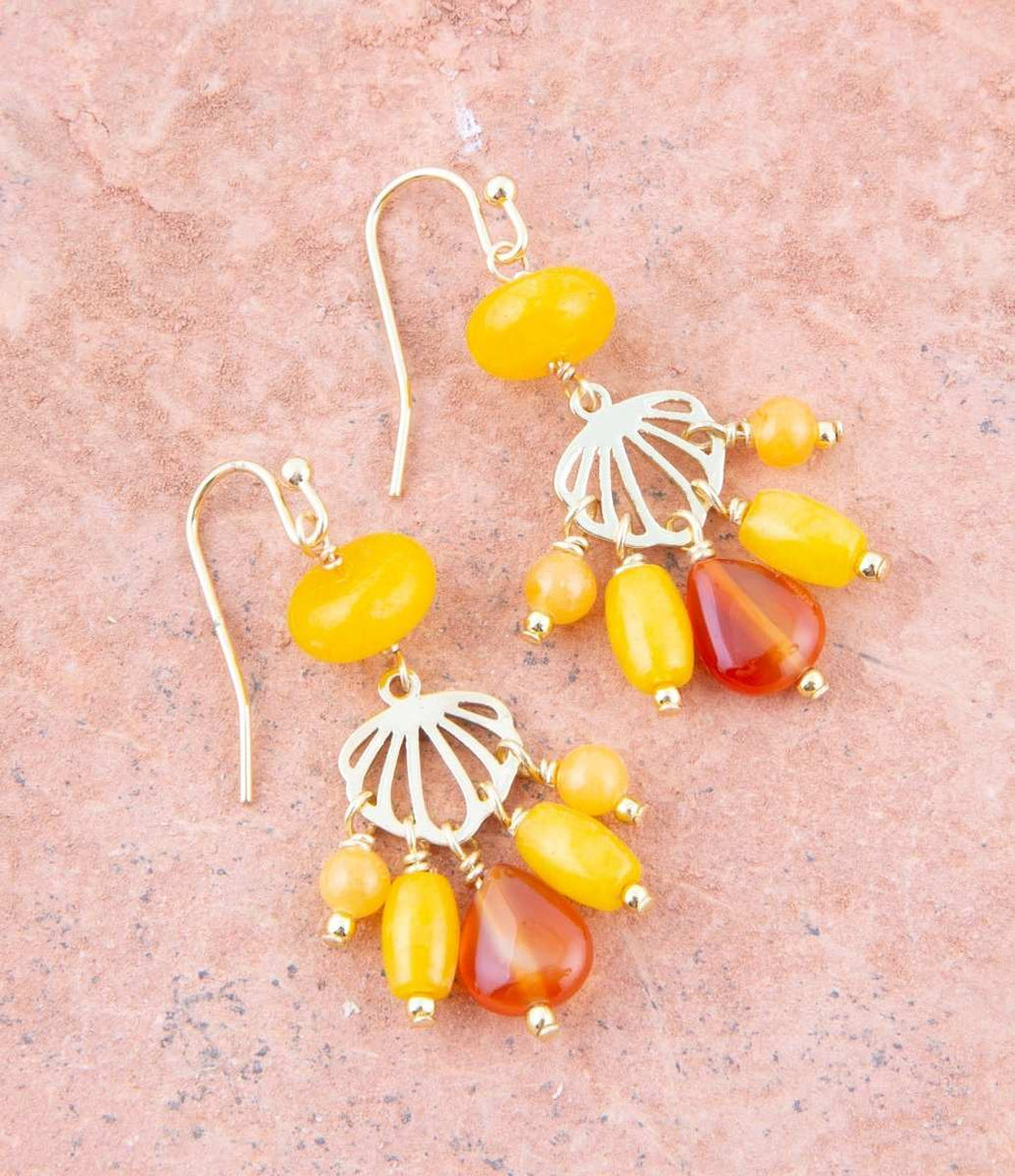 Yellow Carnelian Jade Golden Drop Earrings - Barse Jewelry - Flyclothing LLC