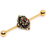 14G Red Gem Gold PVD Ferocious Lion Industrial Barbell 38mm - BodyCandy - Flyclothing LLC