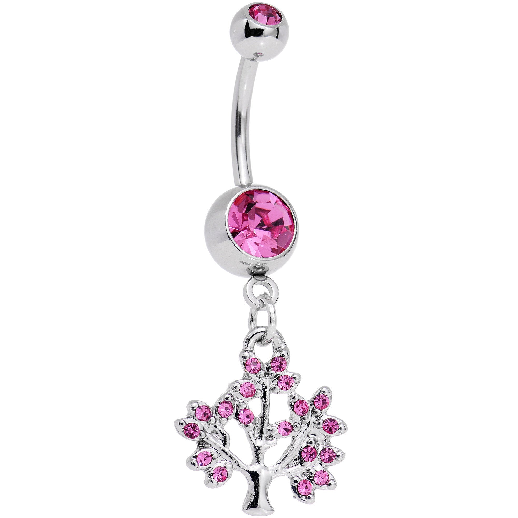 Pink Gem Steel Tree of Life Dangle Belly Ring - BodyCandy - Flyclothing LLC