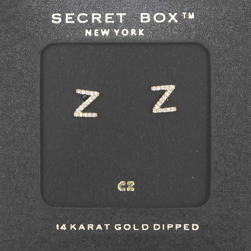 -Z- Secret Box 14K Gold Dipped Cubic Zirconia Initial Monogram Stud Earrings - Madeline Love - Flyclothing LLC