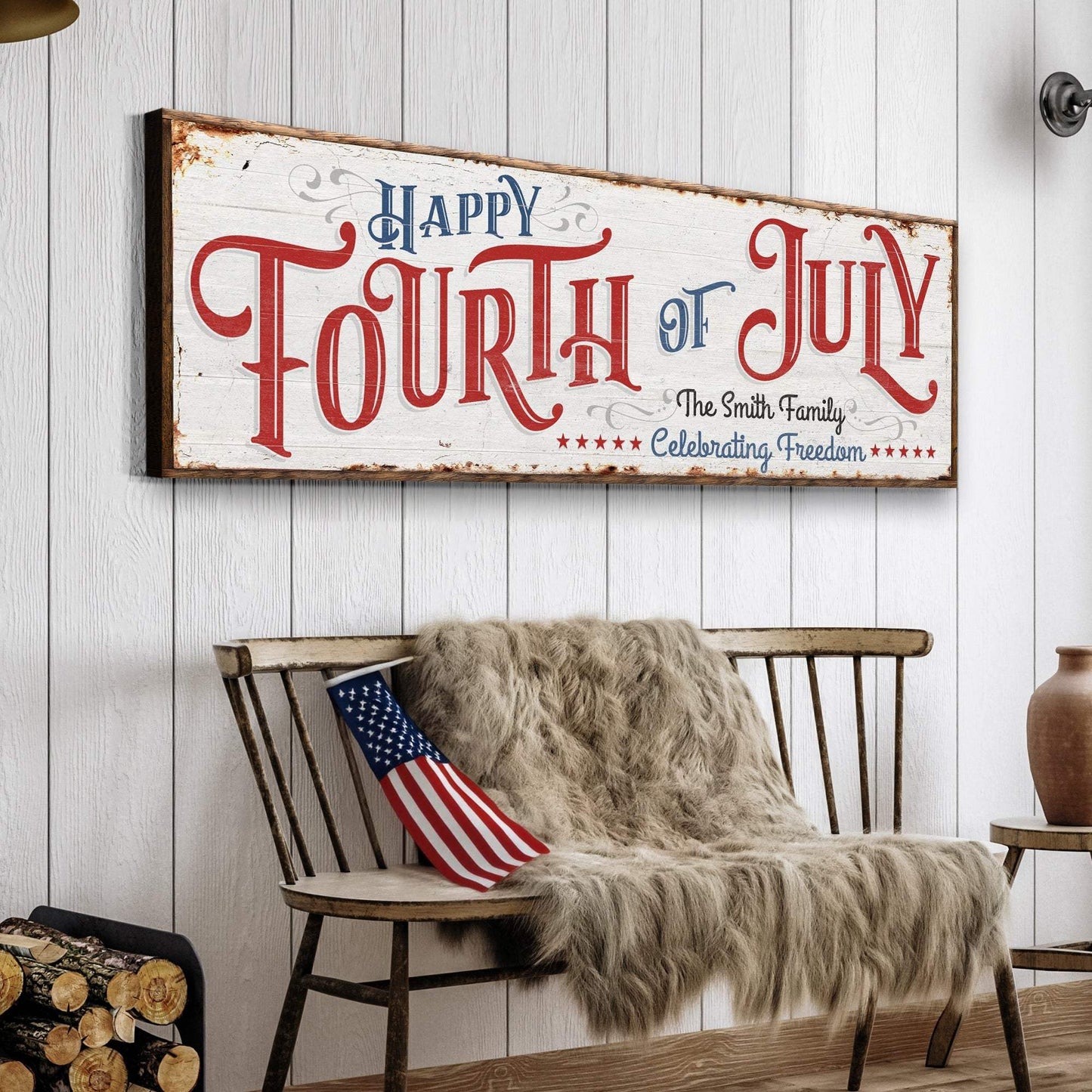 Happy 4th Of July Personalized Canvas Decor | Independence Day Canvas Home Wall Art | Red White And Blue Canvas | Living Room Wall Decor - Tailored Canvases - Flyclothing LLC