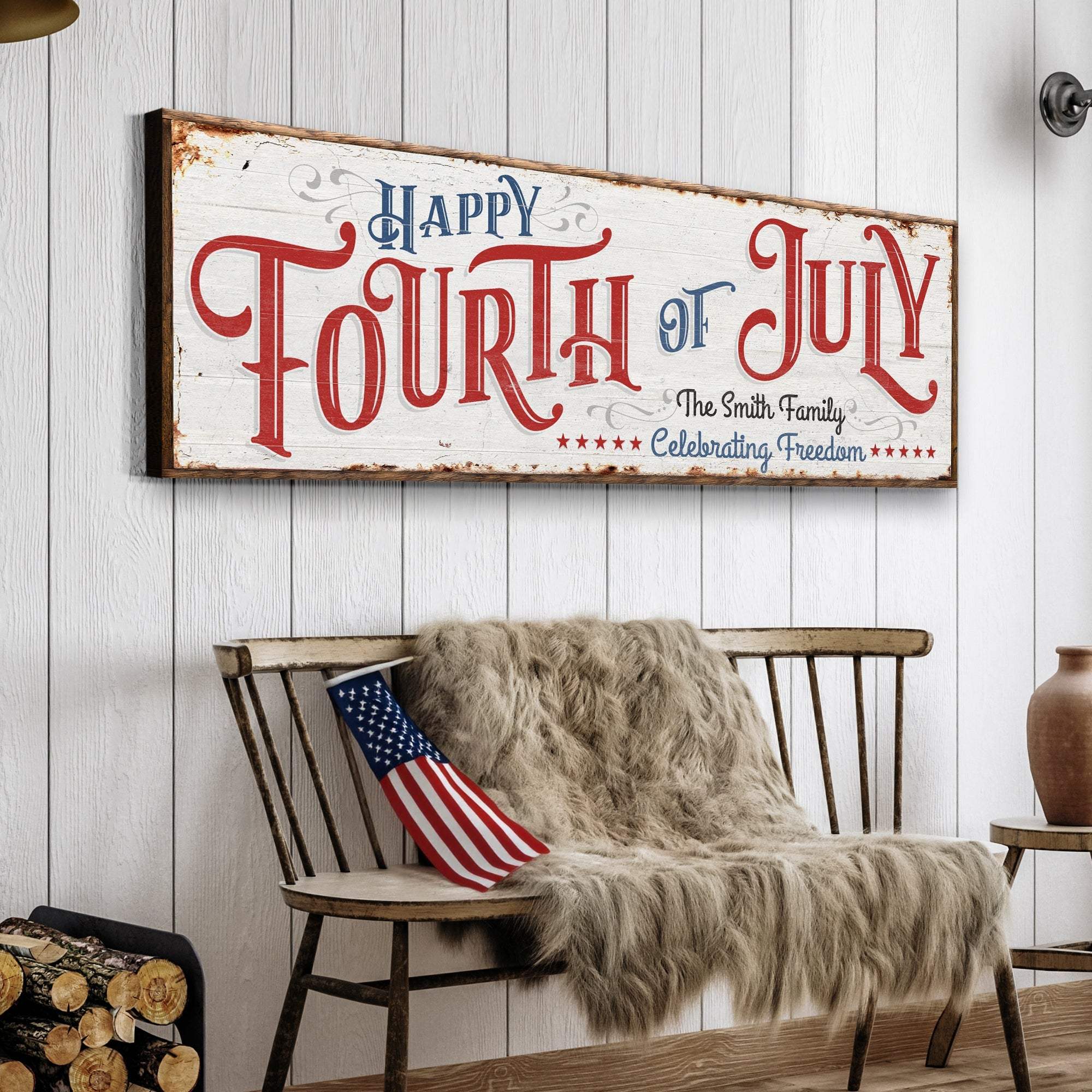 Happy 4th Of July Personalized Canvas Decor | Independence Day Canvas Home Wall Art | Red White And Blue Canvas | Living Room Wall Decor - Tailored Canvases - Flyclothing LLC