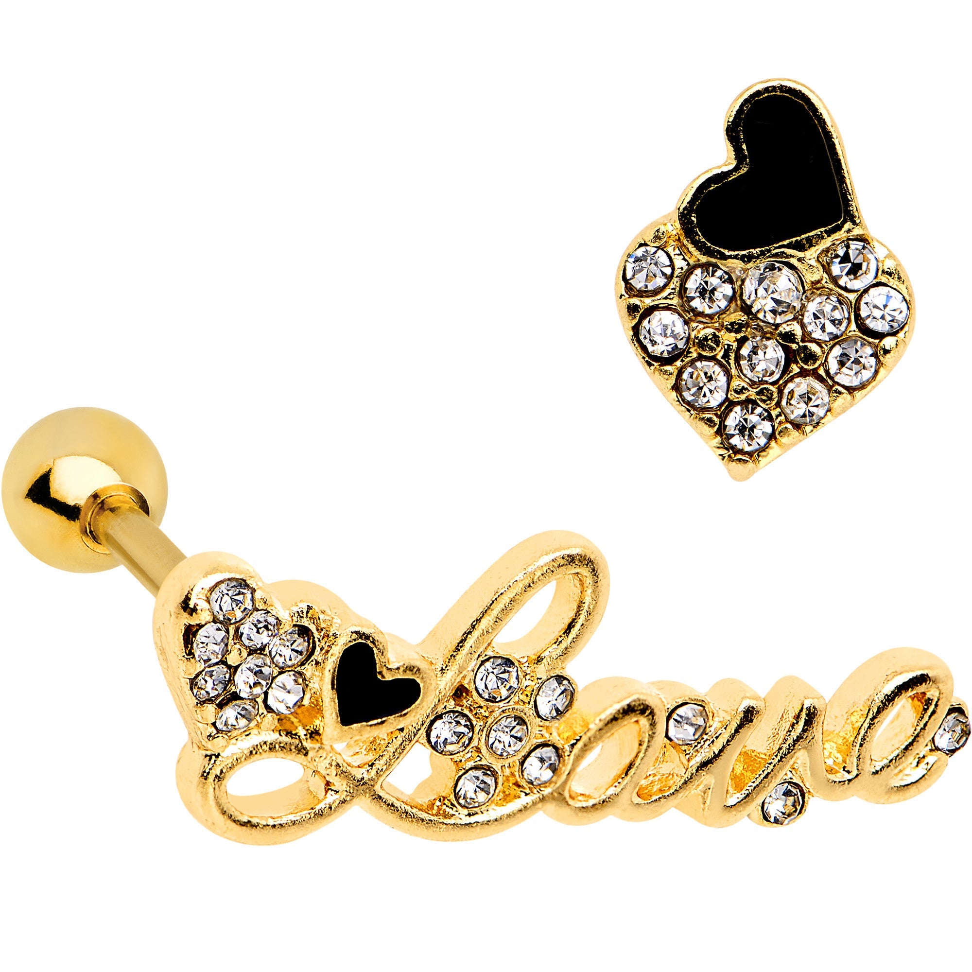 1/4 Gold Tone Love and Hearts Cartilage Tragus Earring Set - BodyCandy - Flyclothing LLC