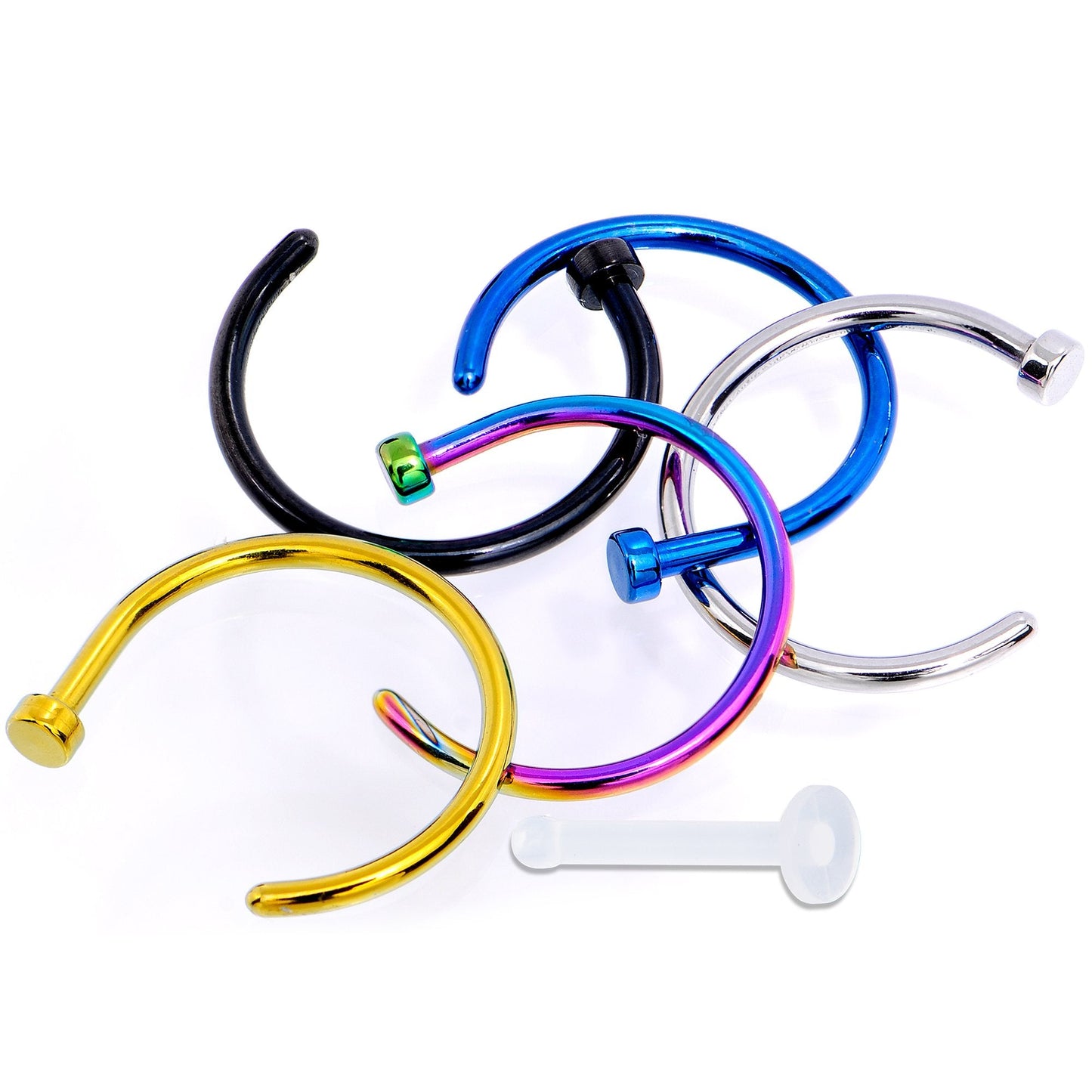 18G 3/8 Pack Set of 5 Assorted Stainless Steel Nose Hoop Rings - BodyCandy - Flyclothing LLC