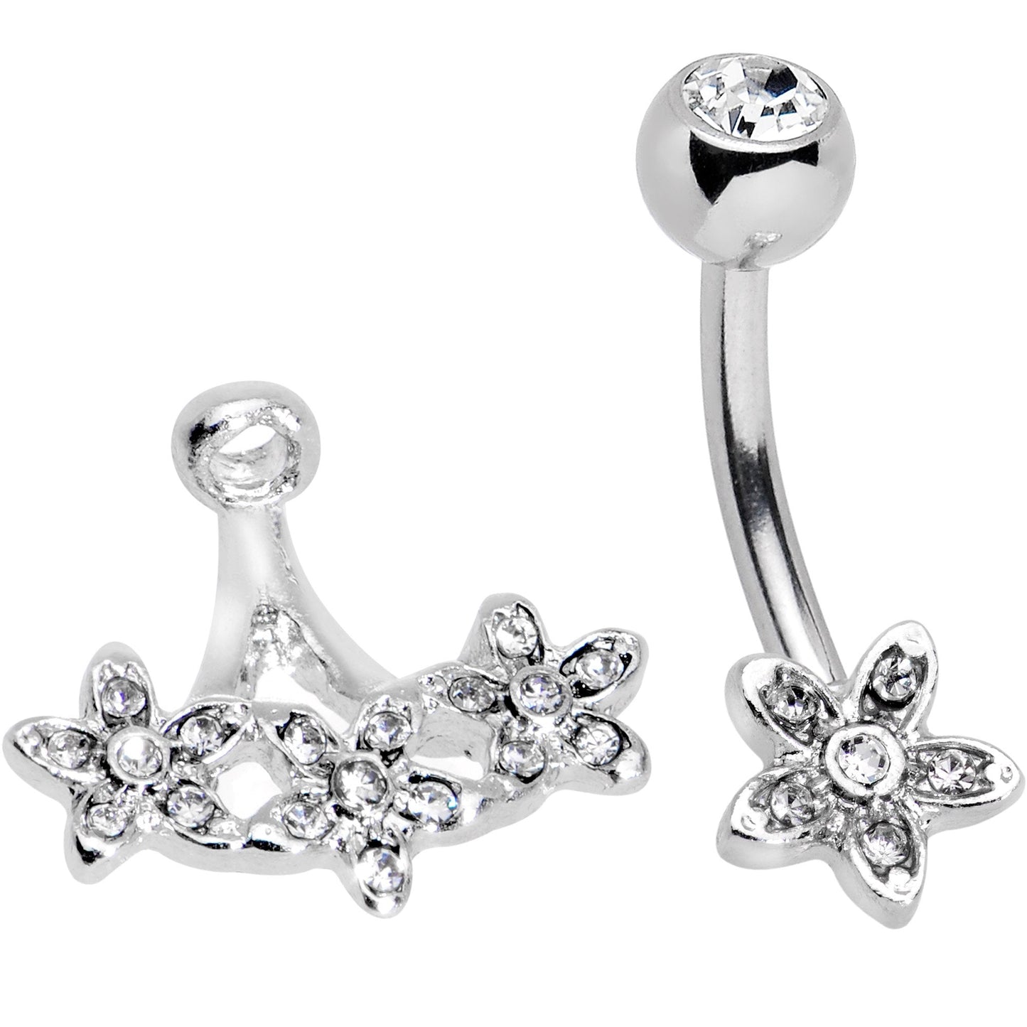 Clear Gem Field of Flowers Dangle Belly Ring - BodyCandy - Flyclothing LLC