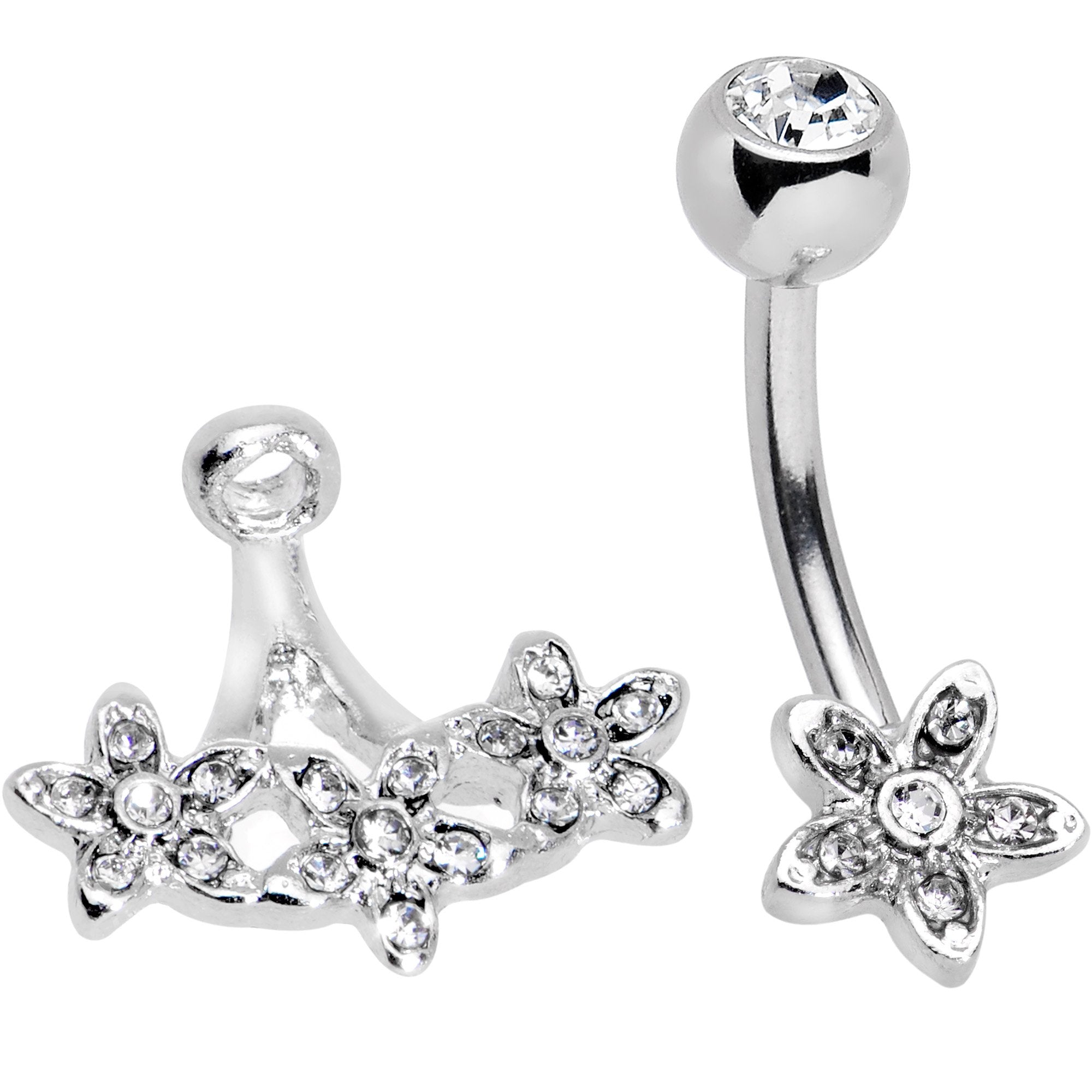 Clear Gem Field of Flowers Dangle Belly Ring - BodyCandy - Flyclothing LLC