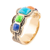 Zion Blue Turquoise Colorful Golden Ring - Barse Jewelry - Flyclothing LLC