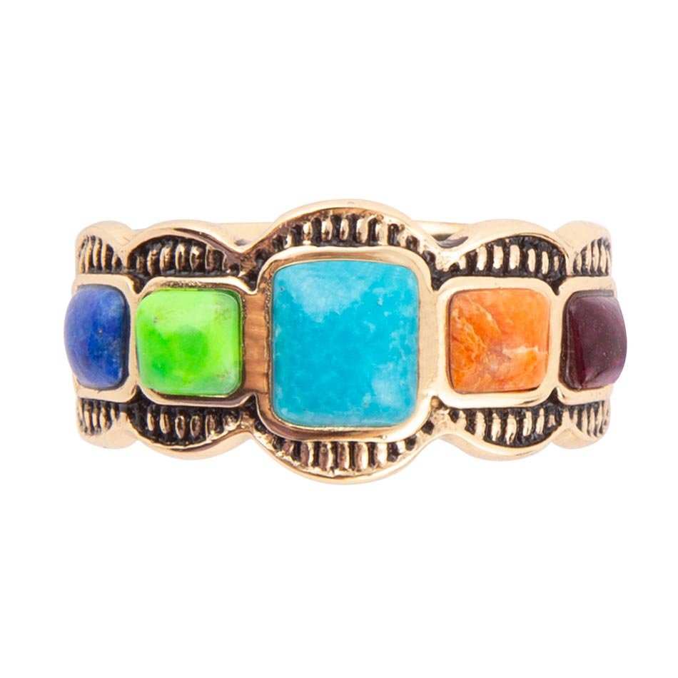 Zion Blue Turquoise Colorful Golden Ring - Barse Jewelry - Flyclothing LLC