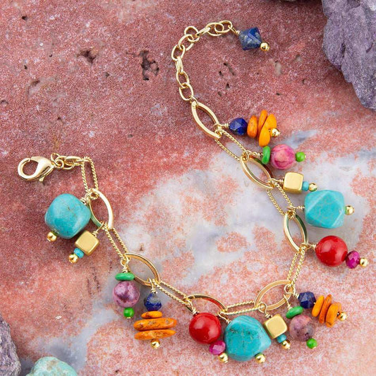 Zion Colorful Stone Charm Golden Bracelet - Barse Jewelry - Flyclothing LLC