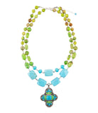 Zion Lime Green and Blue Turquoise and Sterling Silver Statement Necklace - Barse Jewelry