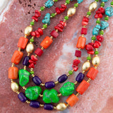 Zion Multi-Color Triple Strand Golden Statement Necklace - Barse Jewelry