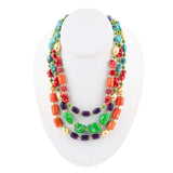 Zion Multi-Color Triple Strand Golden Statement Necklace - Barse Jewelry - Flyclothing LLC