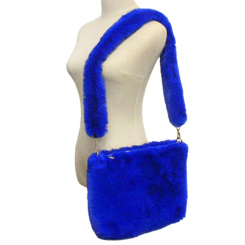 Zipper Closure Solid Faux Fur Crossbody Bag - Madeline Love - Flyclothing LLC