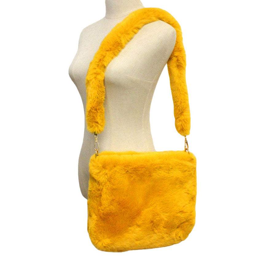 Zipper Closure Solid Faux Fur Crossbody Bag - Madeline Love - Flyclothing LLC