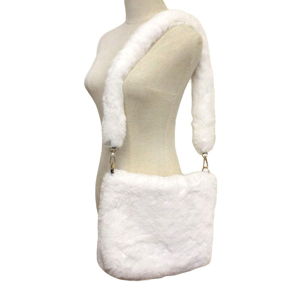 Zipper Closure Solid Faux Fur Crossbody Bag - Madeline Love - Flyclothing LLC