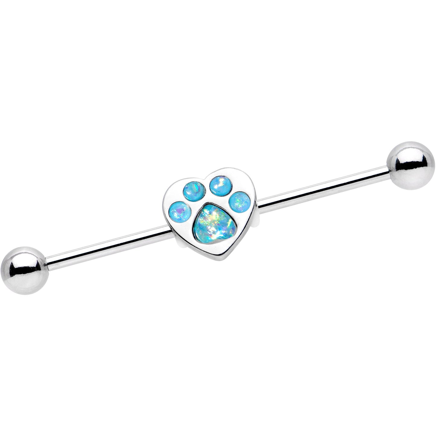 14G Blue Faux Opal Paw Print Heart Industrial Barbell 38mm - BodyCandy - Flyclothing LLC