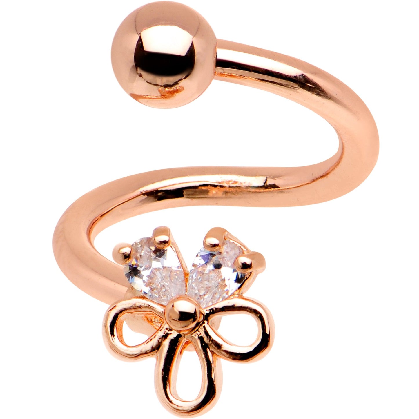Clear CZ Gem Rose Gold PVD Sage Flower Spiral Twister Belly Ring - BodyCandy - Flyclothing LLC
