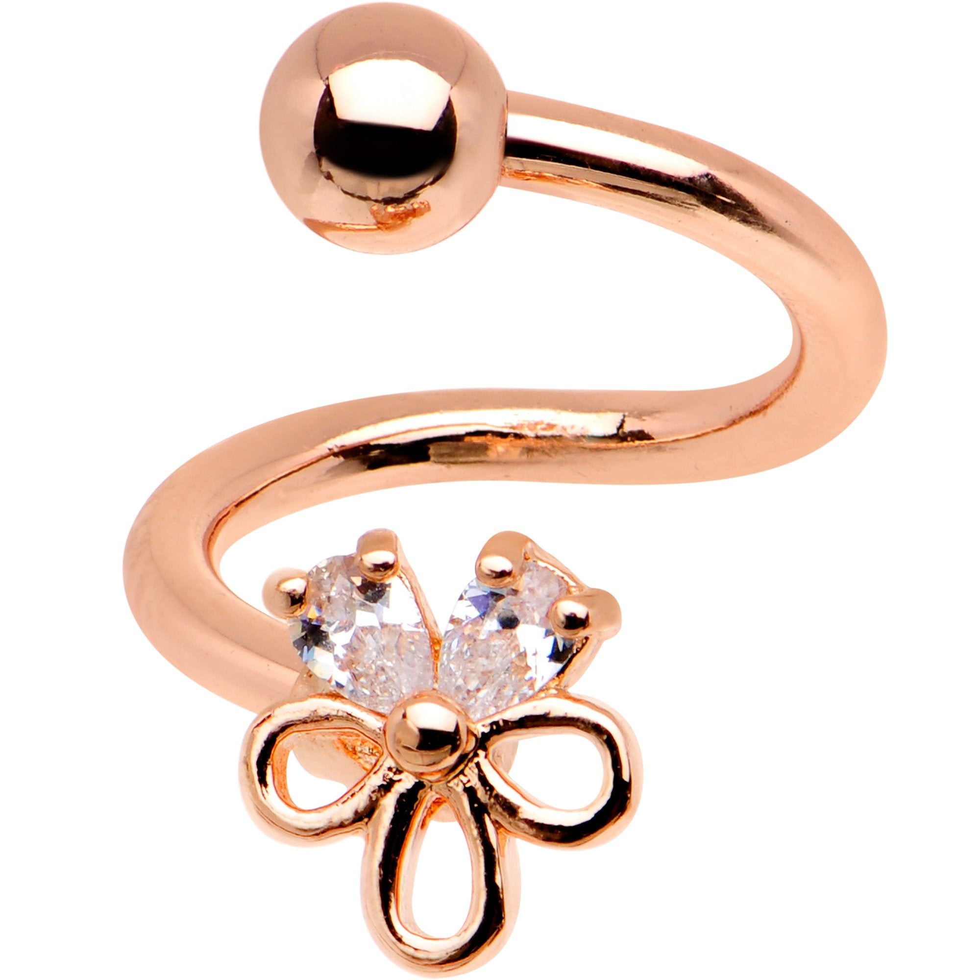 Clear CZ Gem Rose Gold PVD Sage Flower Spiral Twister Belly Ring - BodyCandy - Flyclothing LLC