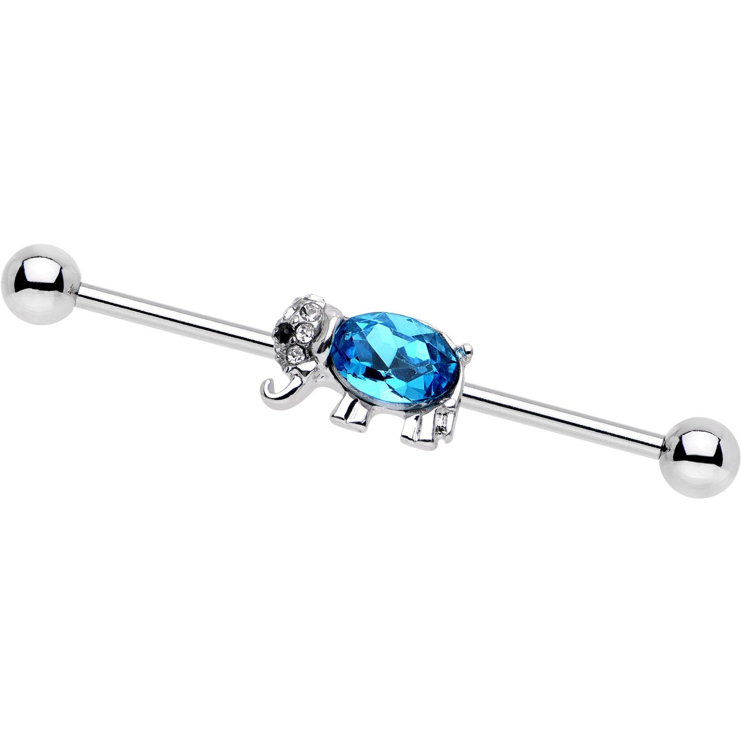14G Aqua Gem Majestic Elephant Industrial Barbell 38mm - BodyCandy - Flyclothing LLC