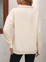 Zip-Up Dropped Shoulder Sweatshirt - Trendsi - Flyclothing LLC