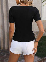 Round Neck Short Sleeve Knit Top - Trendsi - Flyclothing LLC