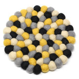 Hand Crafted Felt Ball Trivets from Nepal: Round, Mustard - Global Groove (T) - Global Groove