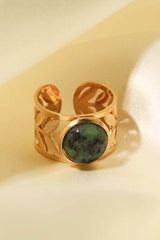 18k Gold Plated Malachite Leaf Ring - Trendsi - Flyclothing LLC