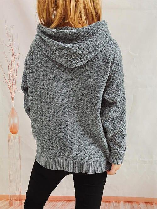 Drawstring Long Sleeve  Hooded Sweater - Trendsi