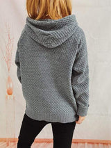 Drawstring Long Sleeve Hooded Sweater - Trendsi - Flyclothing LLC