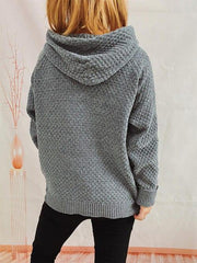 Drawstring Long Sleeve  Hooded Sweater - Trendsi