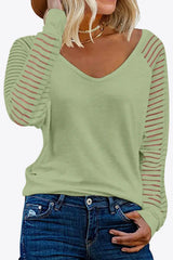 V-Neck Long Raglan Sleeve Top - Trendsi - Flyclothing LLC