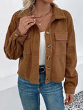 Collared Neck Button Front Jacket with Pockets - Trendsi