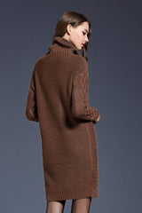 Full Size Mixed Knit Cowl Neck Dropped Shoulder Sweater Dress - Trendsi