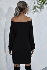 Waffle-Knit Boat Neck Mini Dress - Flyclothing LLC