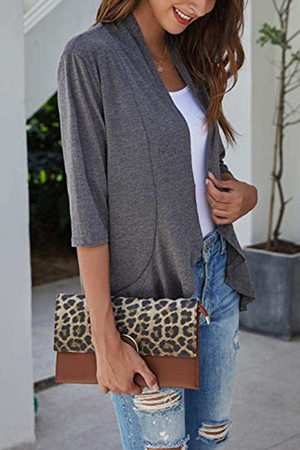 Open Front Ruffle Trim Cardigan - Trendsi - Flyclothing LLC