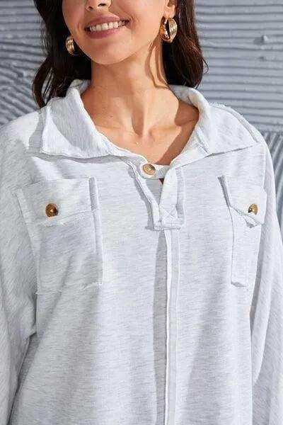 Exposed Seam Collared Neck Sweatshirt - Trendsi - Flyclothing LLC