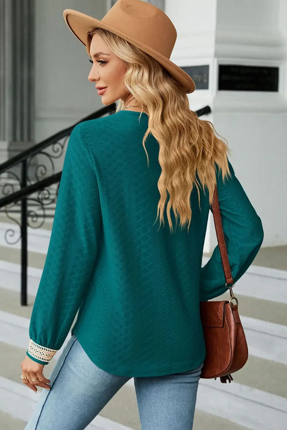 V-Neck Long Sleeve Blouse - Trendsi - Flyclothing LLC