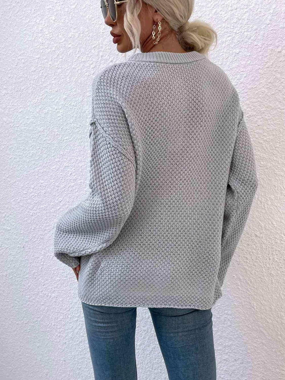 Quarter-Button Slit Sweater - Trendsi - Flyclothing LLC