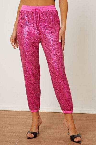 Sequin Drawstring Pants with Pockets - Trendsi - Flyclothing LLC